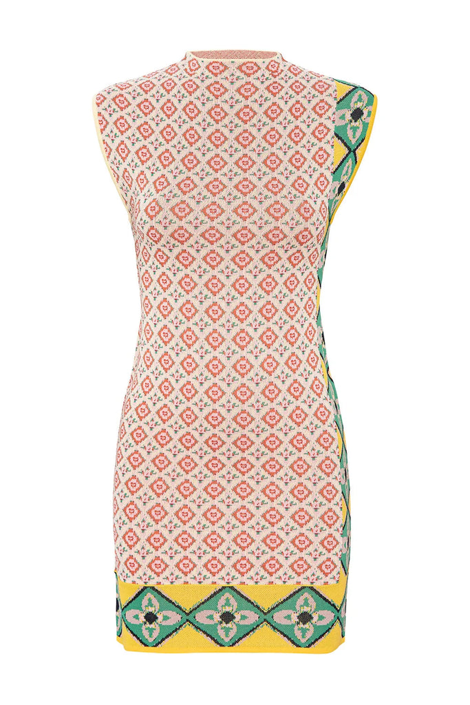 Misa Mattie Rib Knit Mini Dress- Floral Block - Styleartist