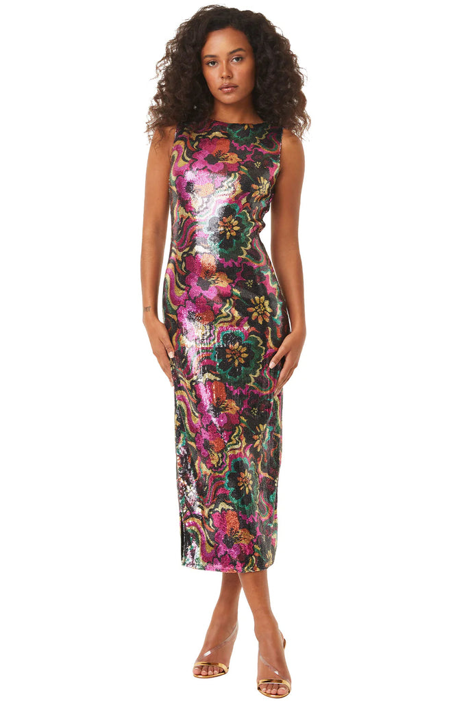 Misa Nakia Floral Sequin Print Dress- Flora Groove Sequins - Styleartist
