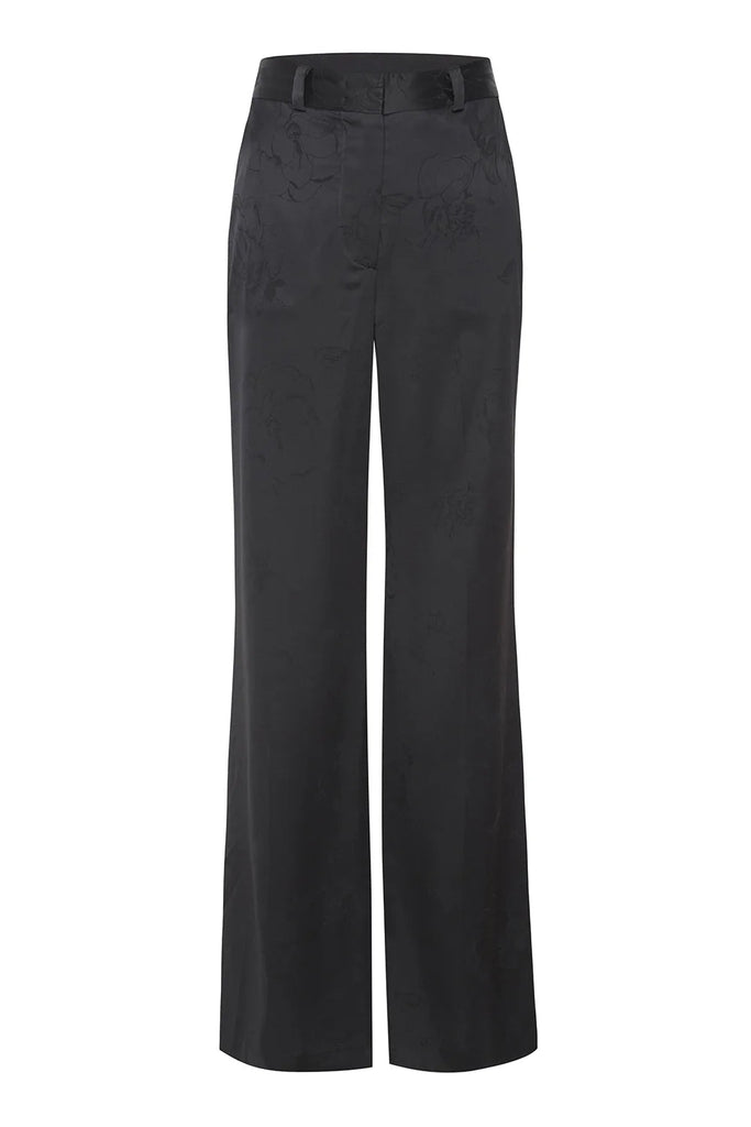 Misa Remi Satin Pant- Black Jacquard - Styleartist