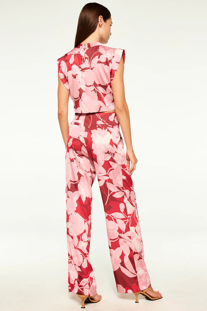 MISA Rita Satin Printed Pants - Flora Rosada Satin - Styleartist