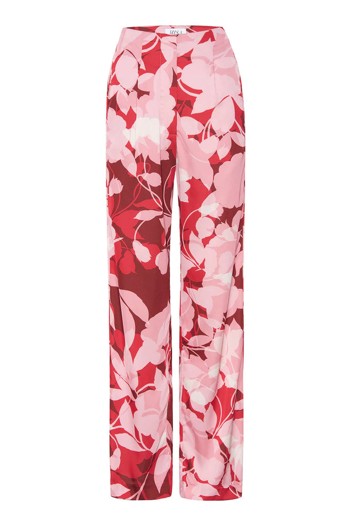 MISA Rita Satin Printed Pants - Flora Rosada Satin - Styleartist