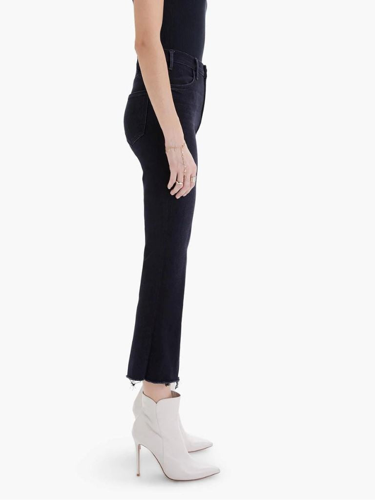 Mother Denim The Hustler Ankle Fray High Waisted Kick Flare Jeans- Encounters At Night - Styleartist