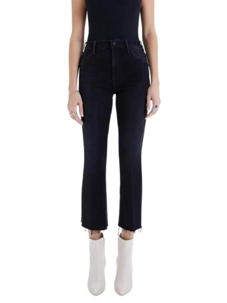 Mother Denim The Hustler Ankle Fray High Waisted Kick Flare Jeans- Encounters At Night - Styleartist