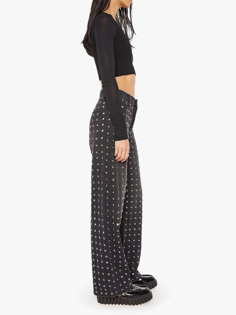 Mother Denim The Smoothie Sneak Wide Leg Jeans With Studs- Nails For Dinner - Styleartist