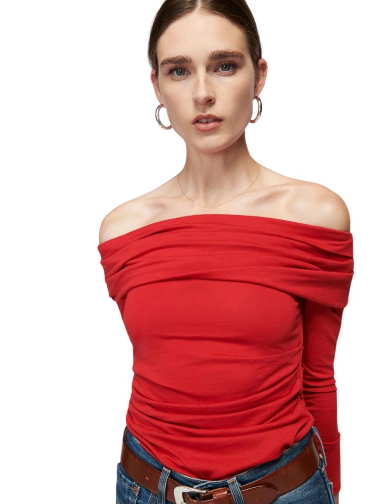 Nation Abana Draped Off-The-Shoulder Long Sleeve Top- Heartbeat Red - Styleartist