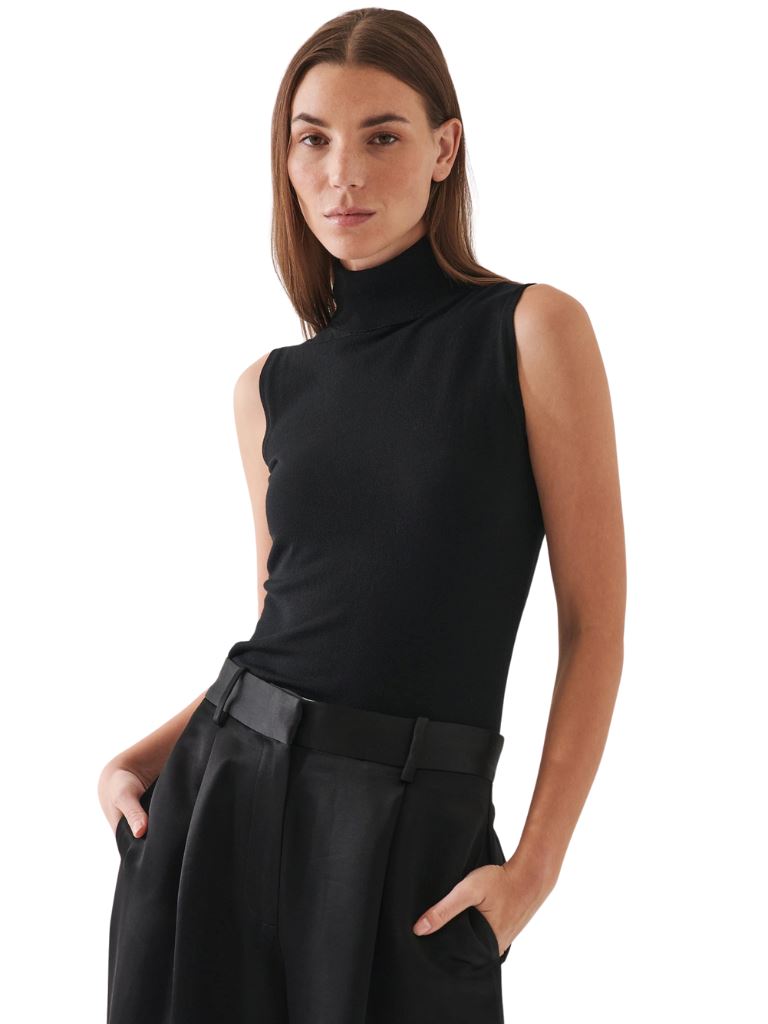 Patrick Assaraf Sleeveless Merino Wool Turtleneck Sweater- Black - Styleartist