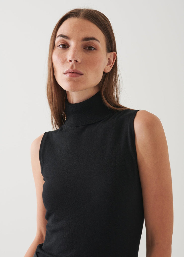 Patrick Assaraf Sleeveless Merino Wool Turtleneck Sweater- Black - Styleartist