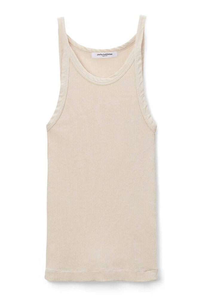 perfectwhitetee Annie High Neck Cropped Ribbed Tank Top - Sugar