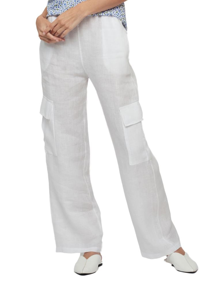 Pistache Linen Cargo Pant- White - Styleartist