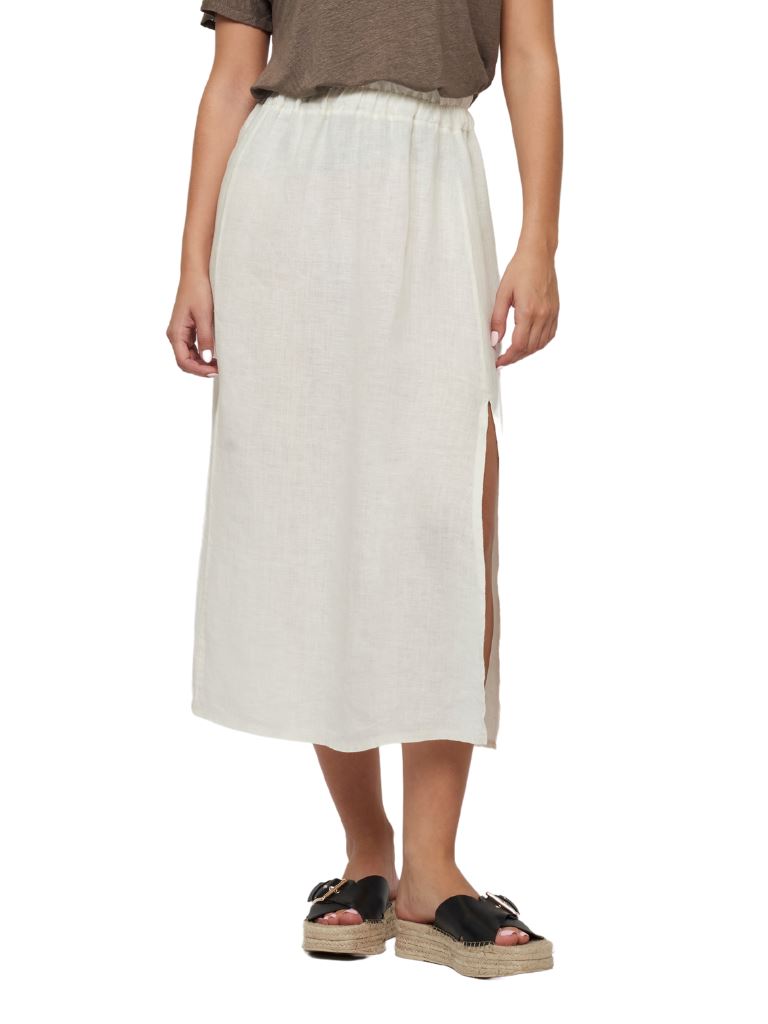 Pistache Linen Mid- Length Skirt- Ecru - Styleartist