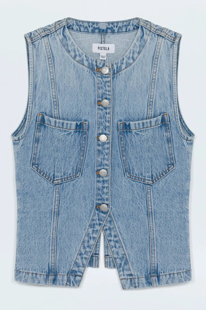 Pistola Gia Fitted Collarless Vest- Gaze Denim - Styleartist