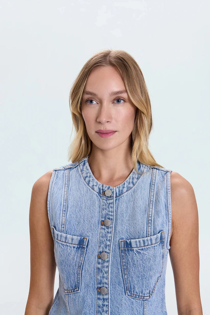 Pistola Gia Fitted Collarless Vest- Gaze Denim - Styleartist