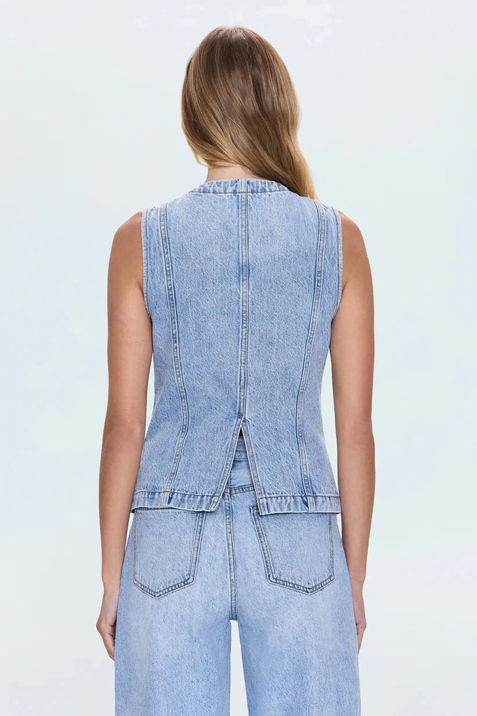 Pistola Gia Fitted Collarless Vest- Gaze Denim - Styleartist
