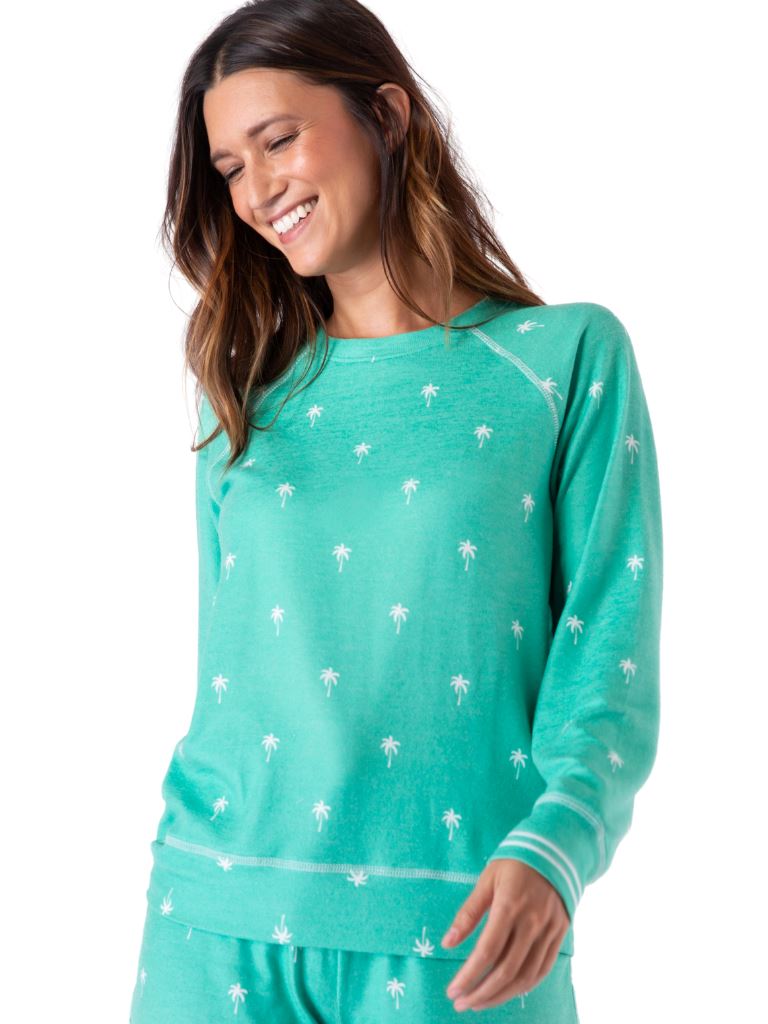 PJ Salvage Beach More Worry Less Long Sleeve Top- Green Flare - Styleartist