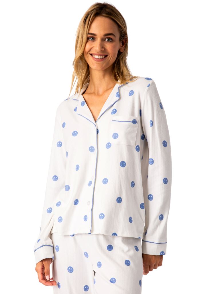 PJ Salvage Choose Happy Long Sleeve Pajama Top- Ivory - Styleartist