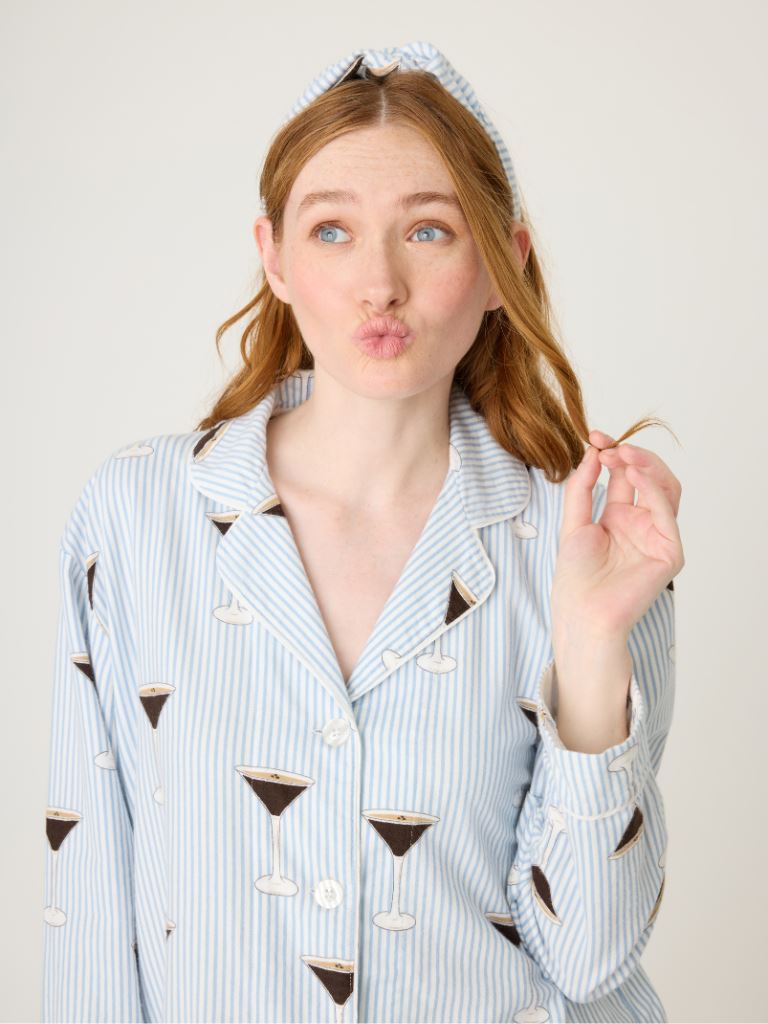 PJ Salvage Happy New Year Espresso Martini Flannel PJ Set - Blue Stone - Styleartist