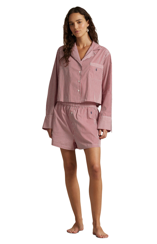 Polo Ralph Lauren Shirting Stripes Crop/Boxer PJ Set- Classic Red - Styleartist