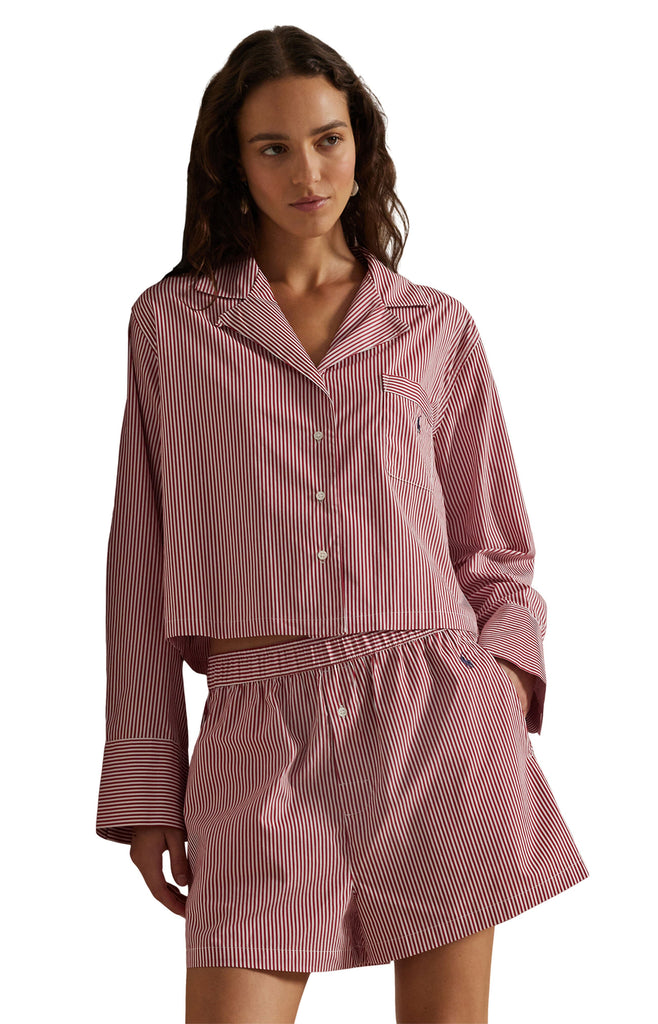 Polo Ralph Lauren Shirting Stripes Crop/Boxer PJ Set- Classic Red - Styleartist