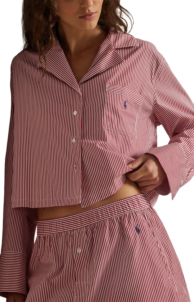Polo Ralph Lauren Shirting Stripes Crop/Boxer PJ Set- Classic Red - Styleartist