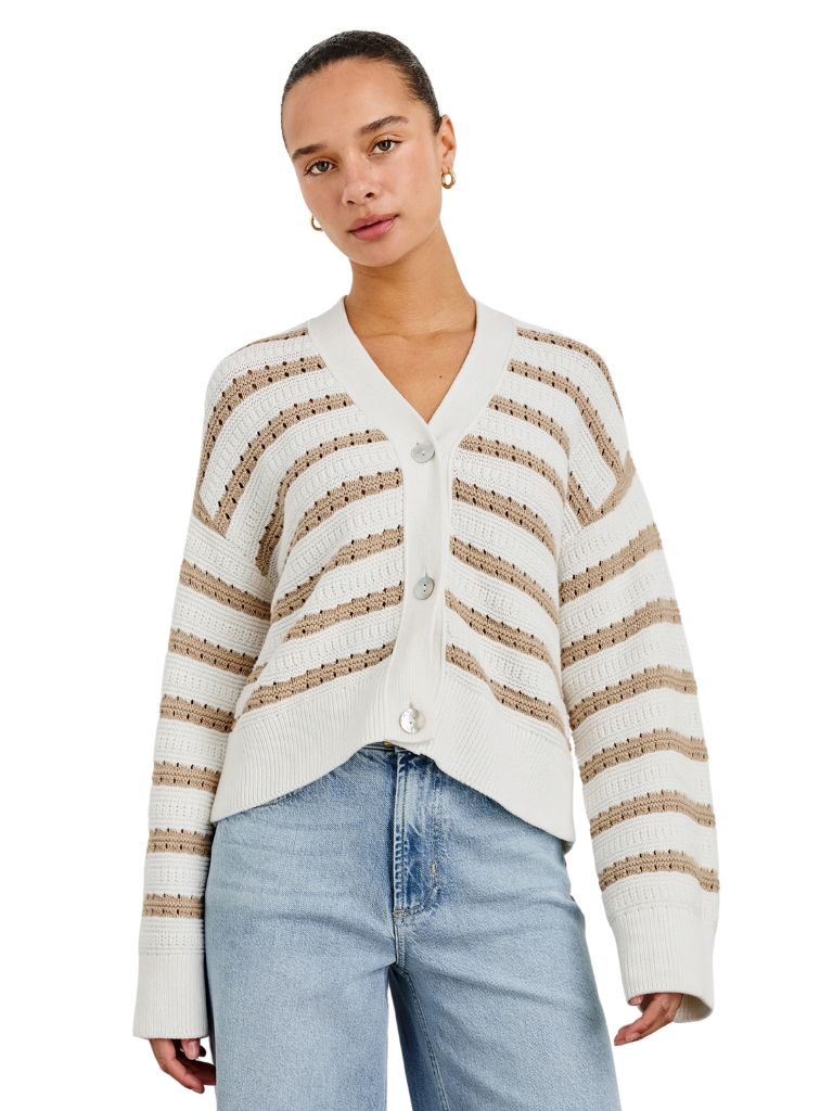 Rails Geneva Cotton Cardigan- Ivory Oat Stripe - Styleartist