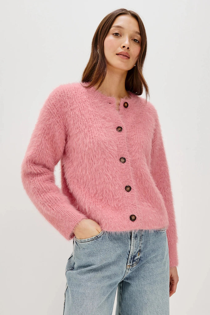 Rails Melo Crewneck Cardigan- Heather Pink - Styleartist