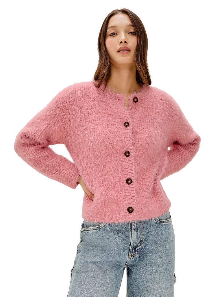 Rails Melo Crewneck Cardigan- Heather Pink - Styleartist