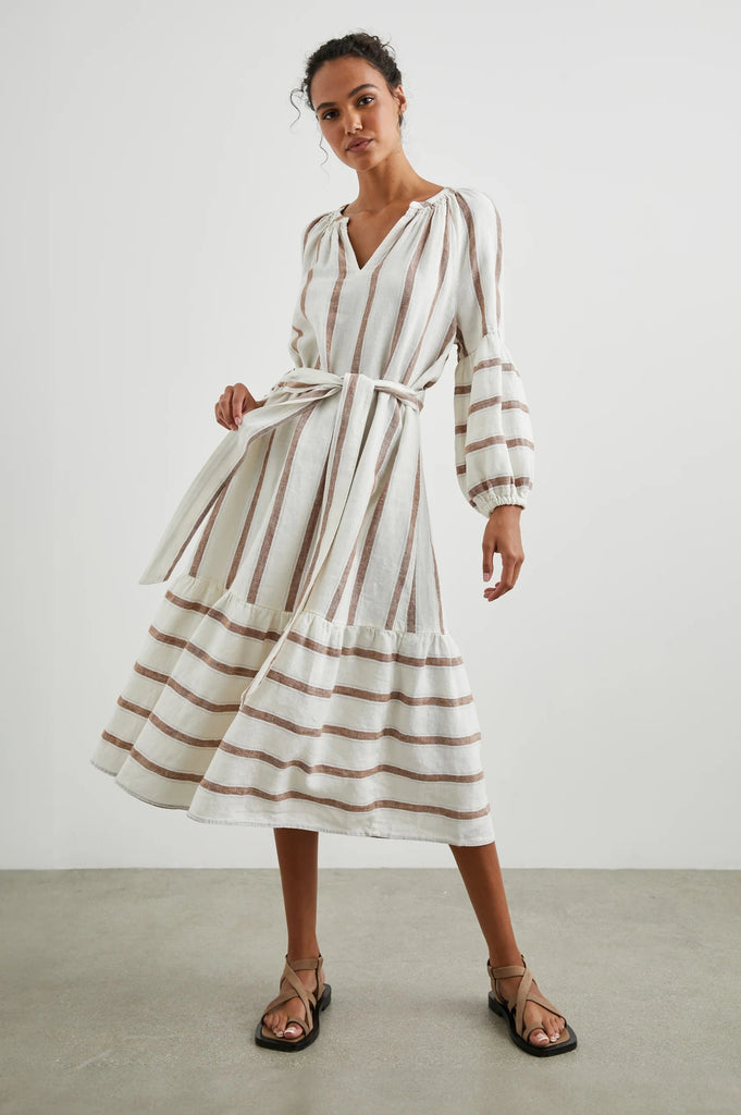 Rails Vittoria Linen Midi Dress- Coconut Stripe - Styleartist