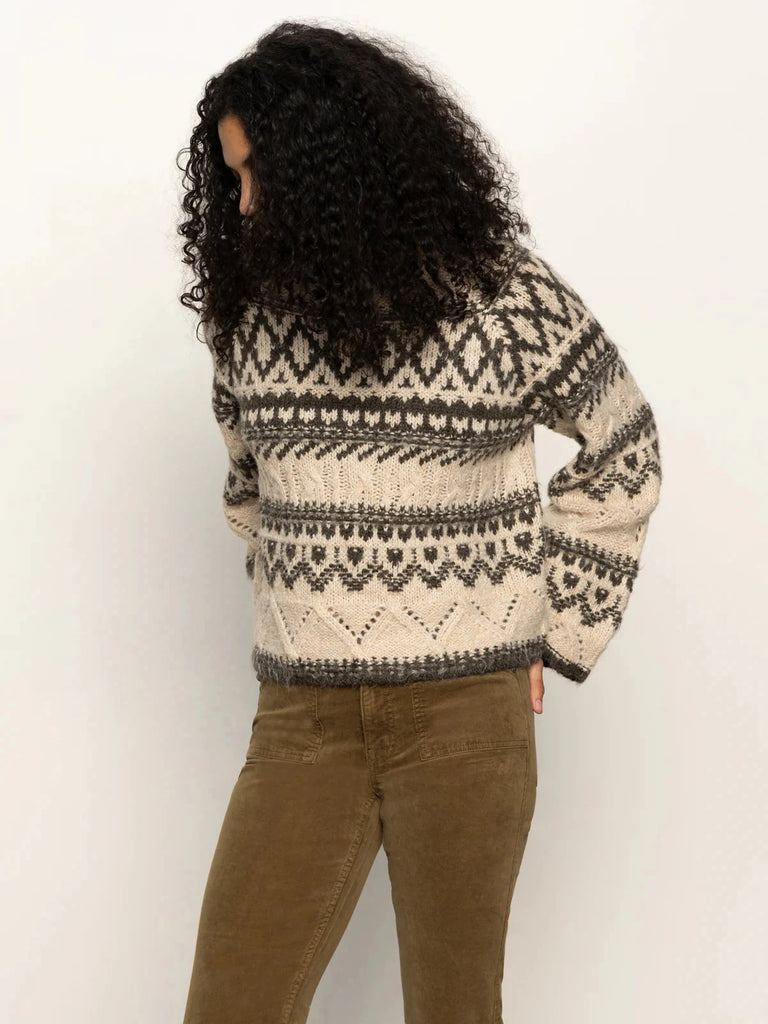 Sanctuary Fair Isle Crew Neck Sweater- Light Oat Multi - Styleartist