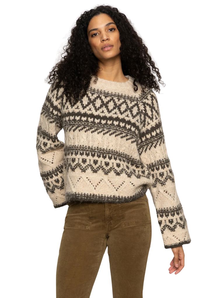 Sanctuary Fair Isle Crew Neck Sweater- Light Oat Multi - Styleartist