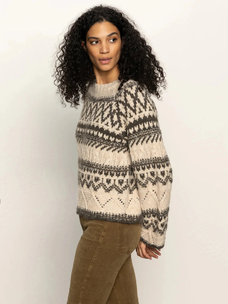 Sanctuary Fair Isle Crew Neck Sweater- Light Oat Multi - Styleartist