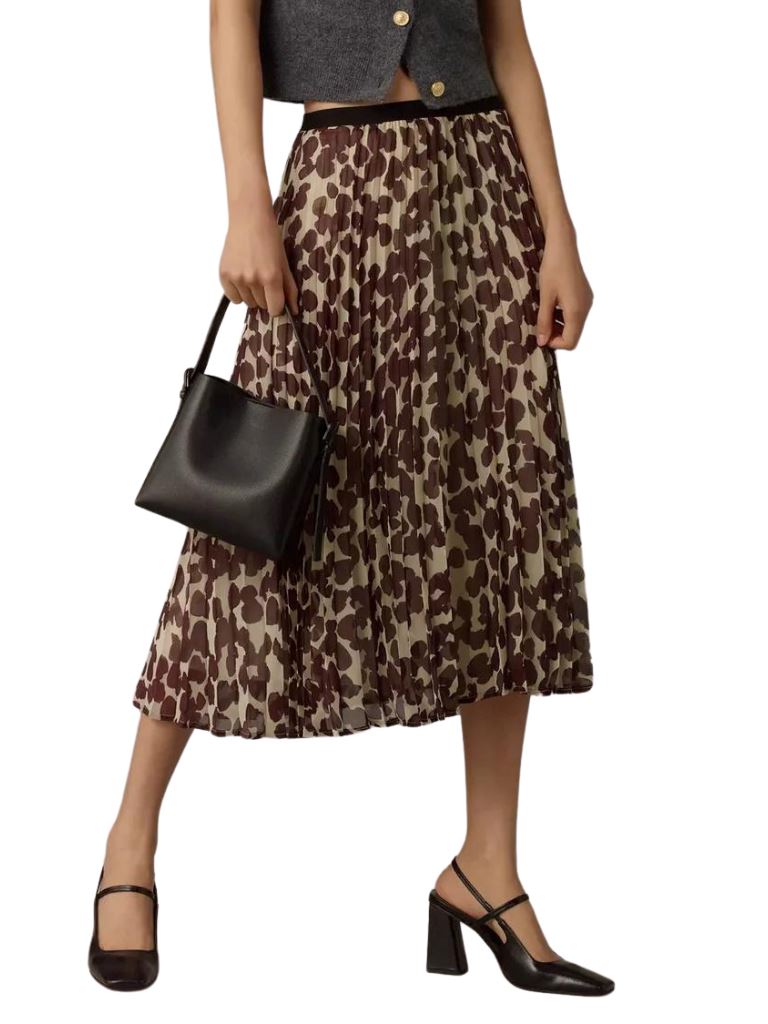 Sanctuary Pleated Midi Skirt- Chocolate Spots - Styleartist