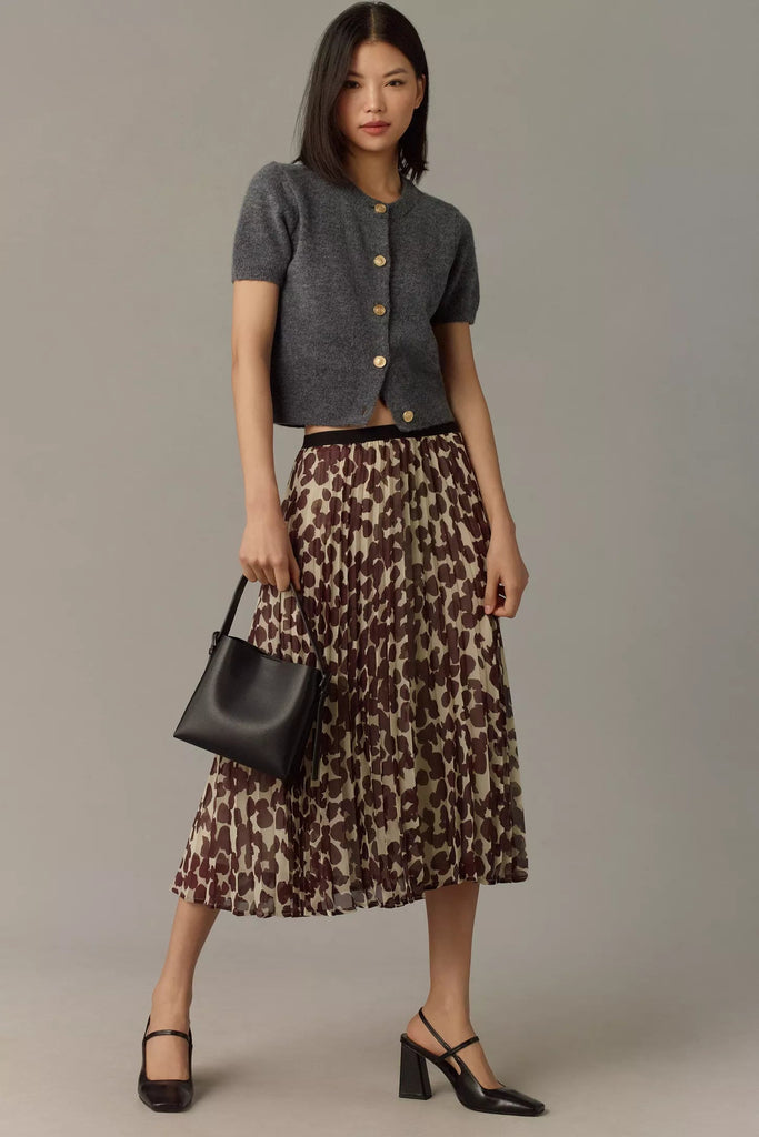 Sanctuary Pleated Midi Skirt- Chocolate Spots - Styleartist