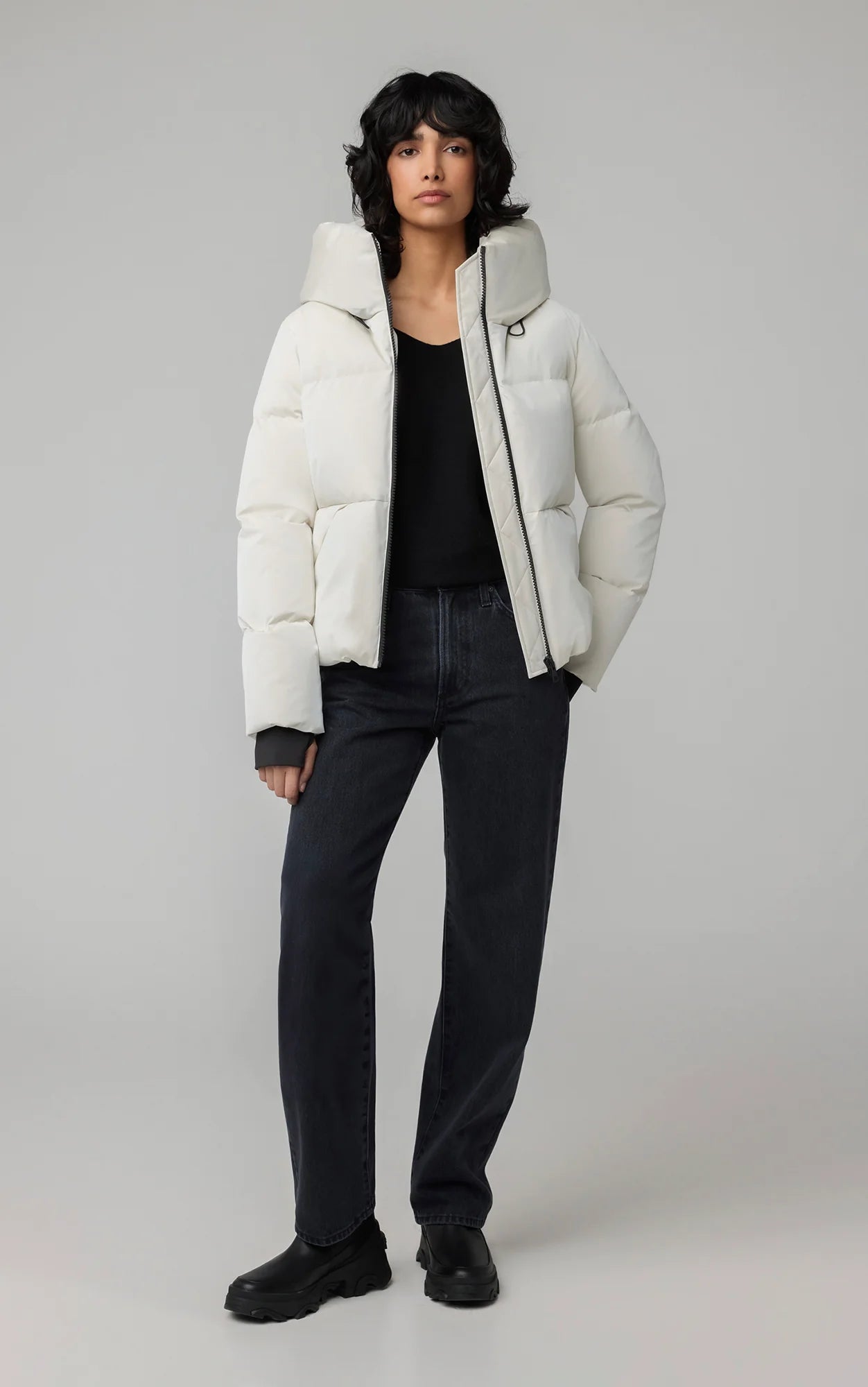 Soia Kyo Iroh Relaxed Fit Velvet Shine Down Coat With Hood Powder