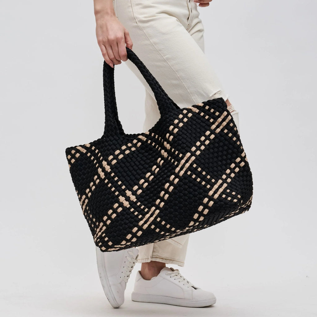 Sol And Selene Sky's The Limit Large Woven Tote- Black Nude - Styleartist