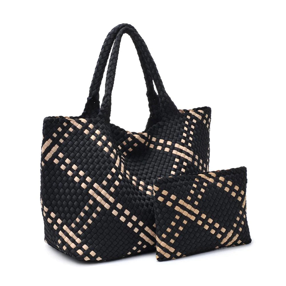 Sol And Selene Sky's The Limit Large Woven Tote- Black Nude - Styleartist