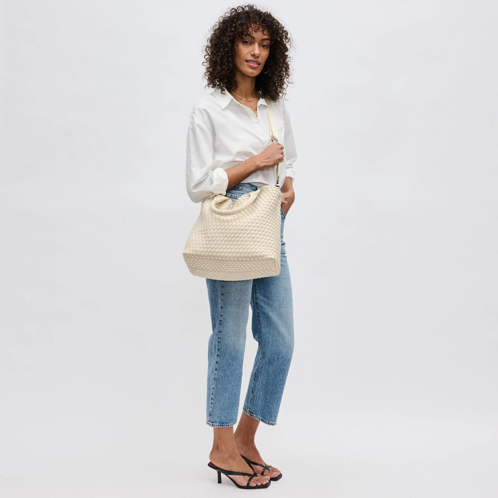 Sol And Selene Sky's The Limit Medium Woven Tote- Cream - Styleartist