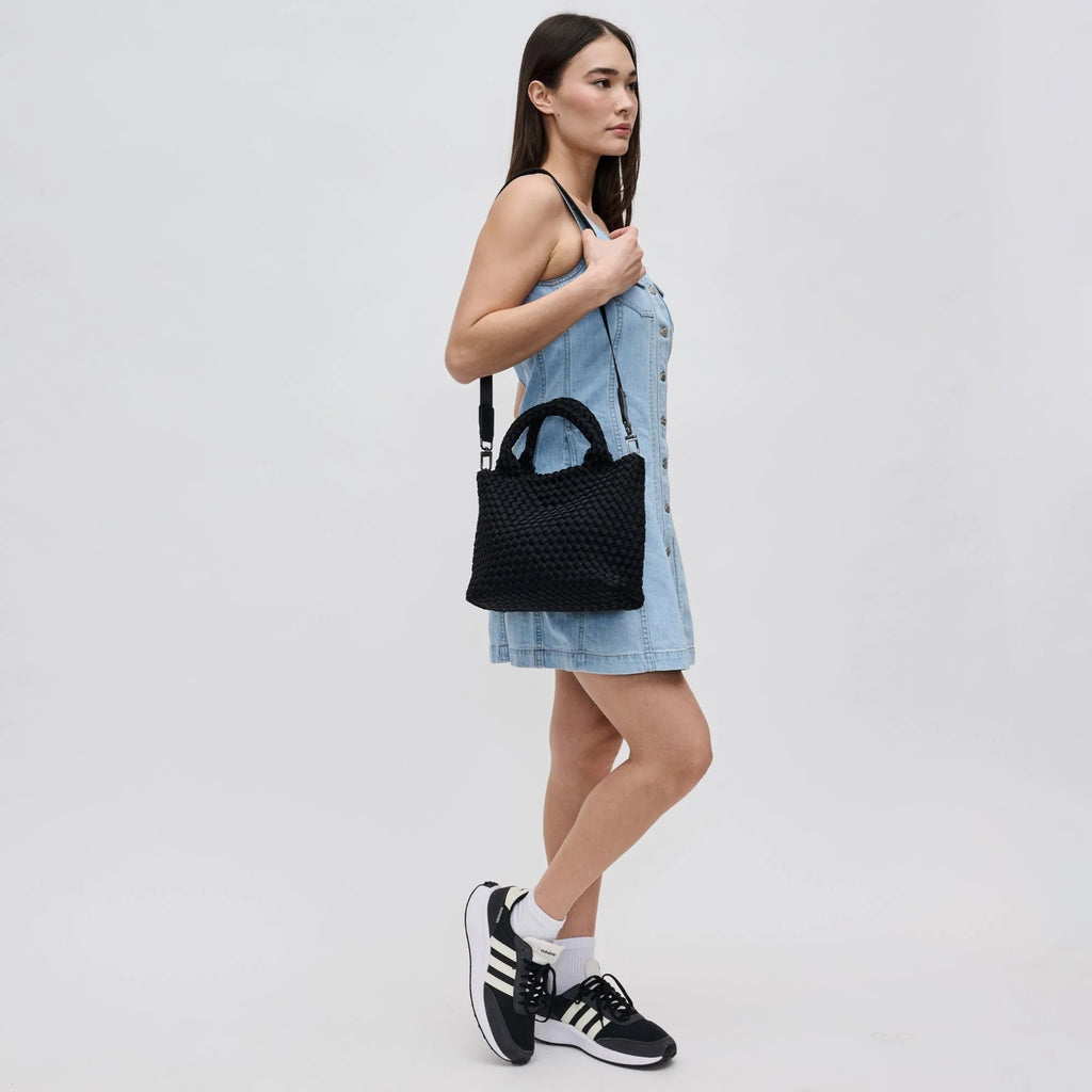 Sol And Selene Sky's The Limit Woven Small Crossbody Tote- Black - Styleartist
