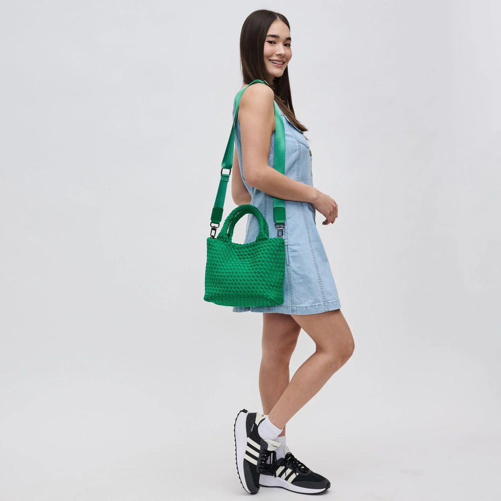 Sol And Selene Sky's The Limit Woven Small Crossbody Tote- Kelly Green - Styleartist