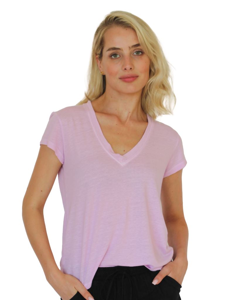 Starkx Linen Jersey V-Neck T-shirt - Pink Mist - Styleartist