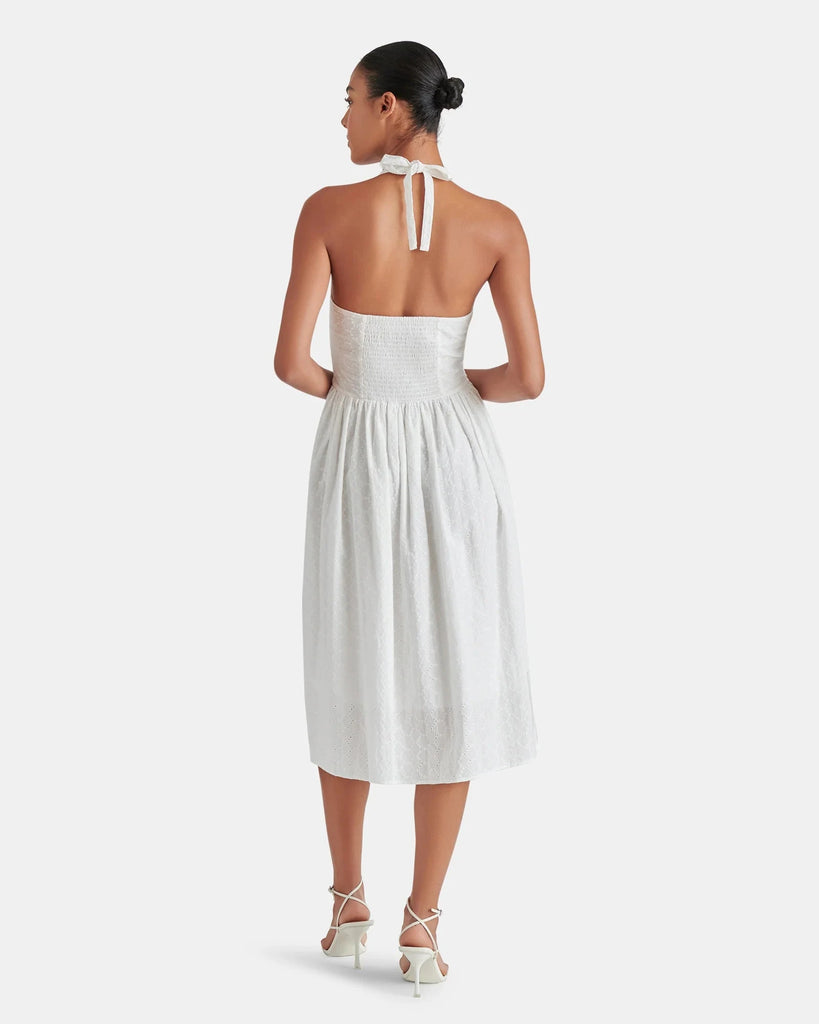 Steve Madden Ressi Eyelet Embroidered Cotton Halter Dress- White - Styleartist