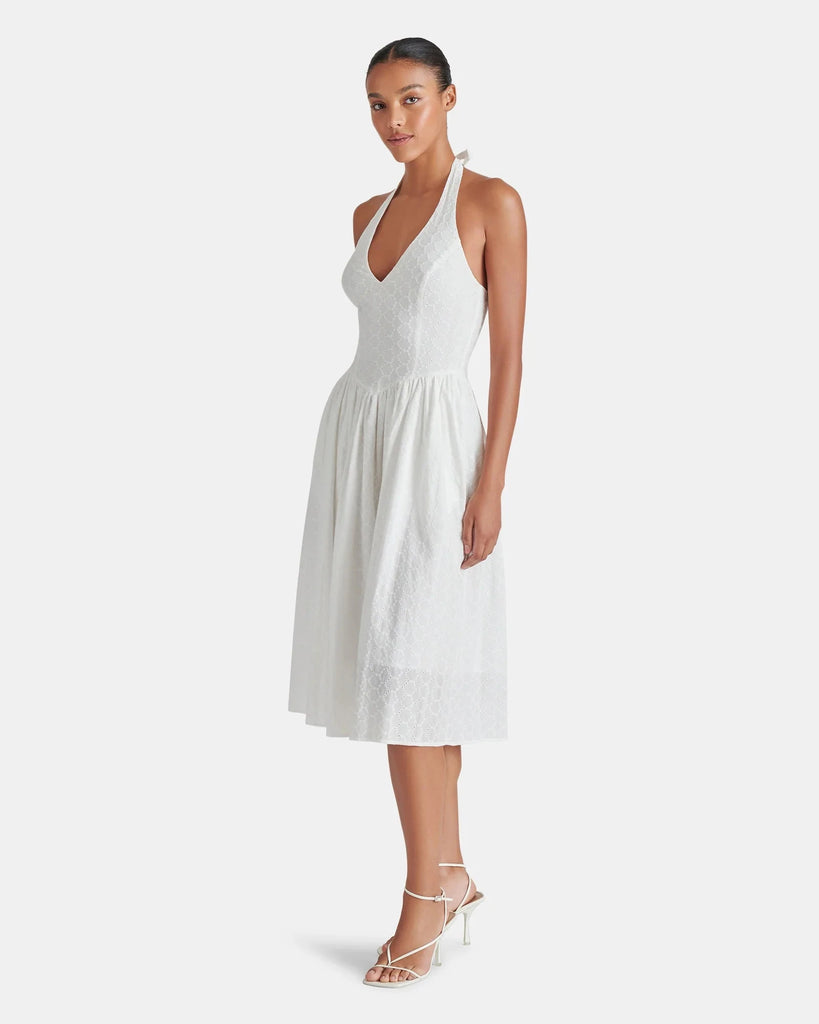 Steve Madden Ressi Eyelet Embroidered Cotton Halter Dress- White - Styleartist