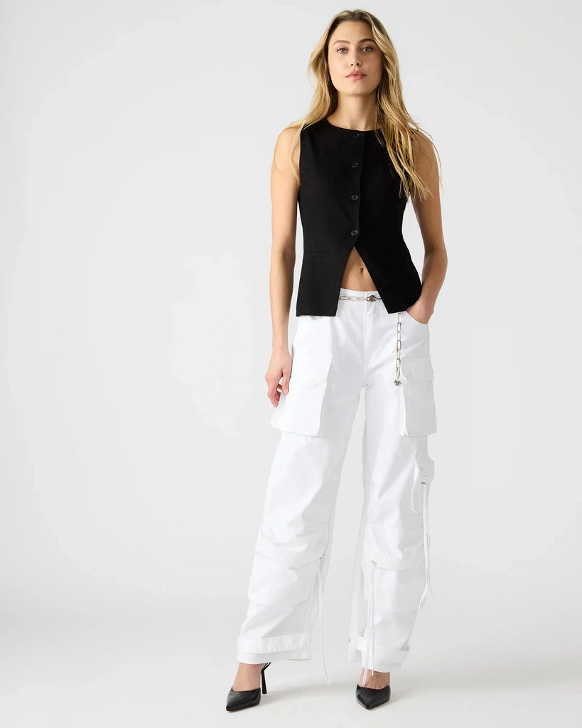 Steve Madden Wesley Linen Blend Button-Up Vest- Black - Styleartist