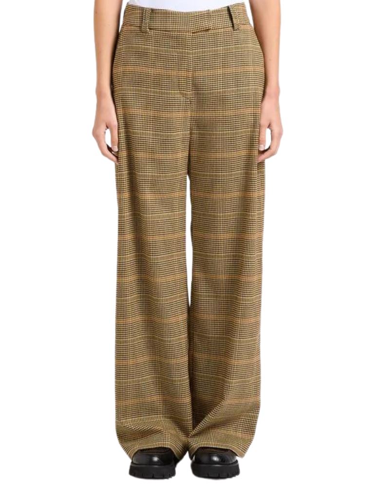 Suncoo John Wide Leg Houndstooth Pants- Camel - Styleartist