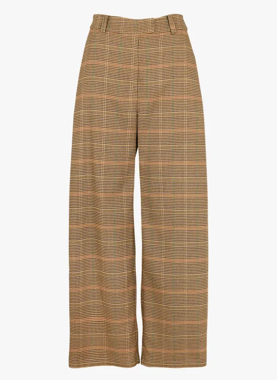 Suncoo John Wide Leg Houndstooth Pants- Camel - Styleartist