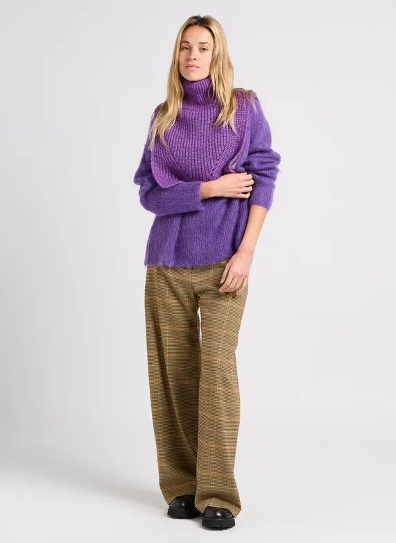 Suncoo John Wide Leg Houndstooth Pants- Camel - Styleartist