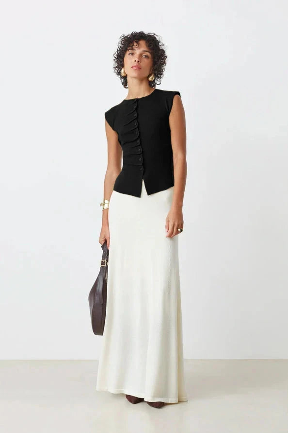 Suncoo Pagni Button Front Sleevless Sweater- Black - Styleartist