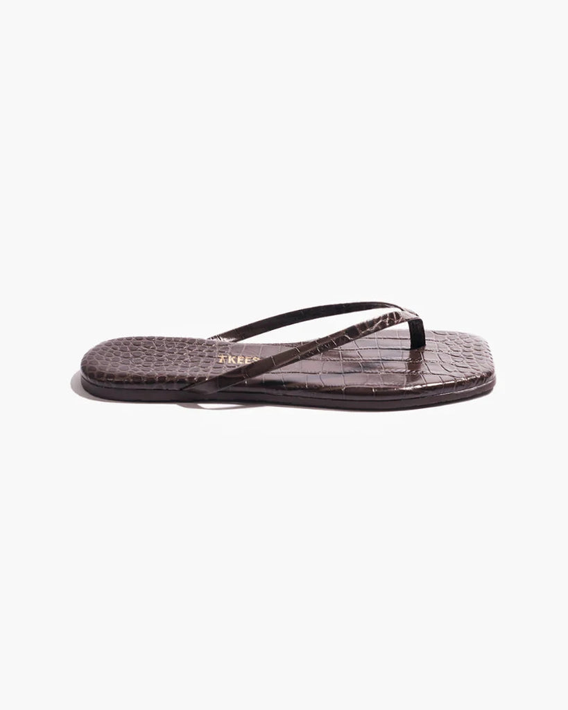 Tkees Square Toe Lily Flip Flop- Carob Croc - Styleartist