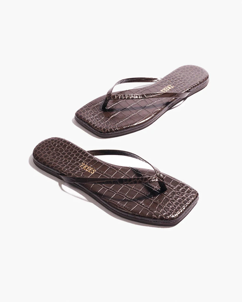 Tkees Square Toe Lily Flip Flop- Carob Croc - Styleartist