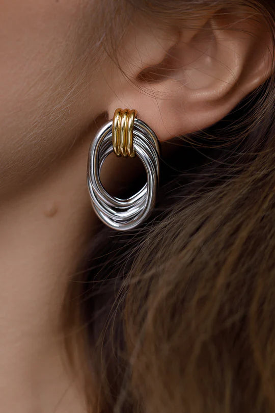 Two-Tone Gold & Silver Plated Bold Statement Earrings - Styleartist