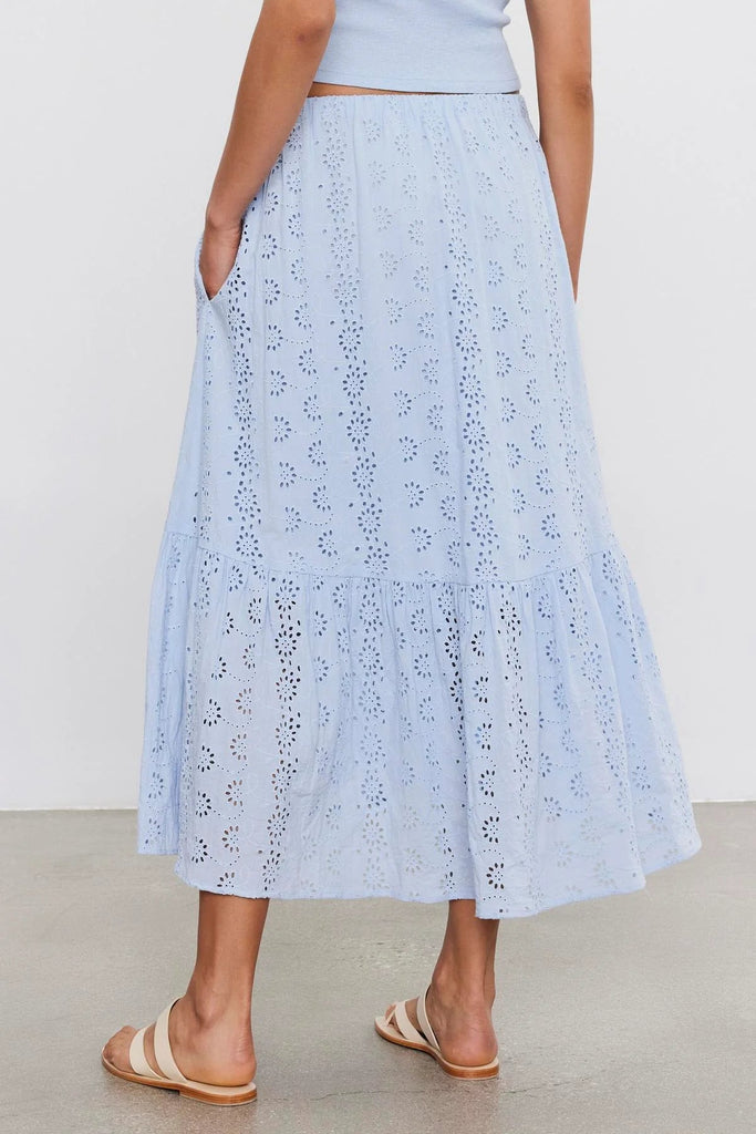 Velvet Amelia Cotton Eyelet Lace Midi Skirt- Island - Styleartist